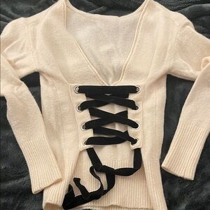 Cream Lace-Up Women's Sweater